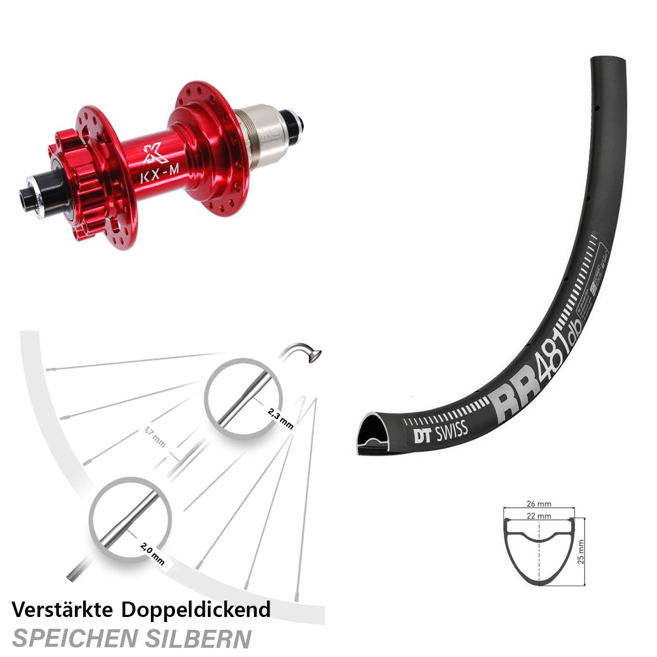 28 Zoll DT Swiss RR 481 KX-M rot Disc Hinterrad für Schnellspanner SRAM XD