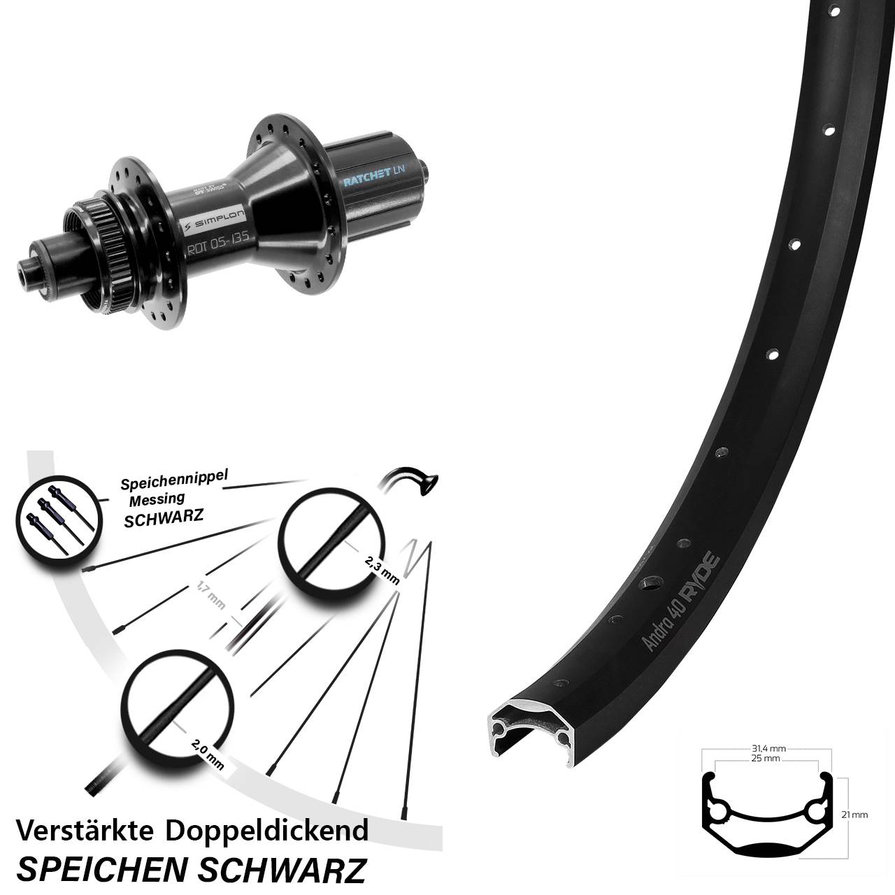 Disc Laufrad 26 Zoll Ryde Andra 40 DT Swiss 370 Hybrid 8-11 fach QR