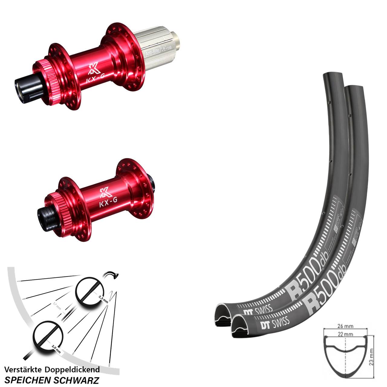 Disc Laufradsatz 29 Zoll DT Swiss R 500 KX-G rot 8-12 fach 15x100 12x142