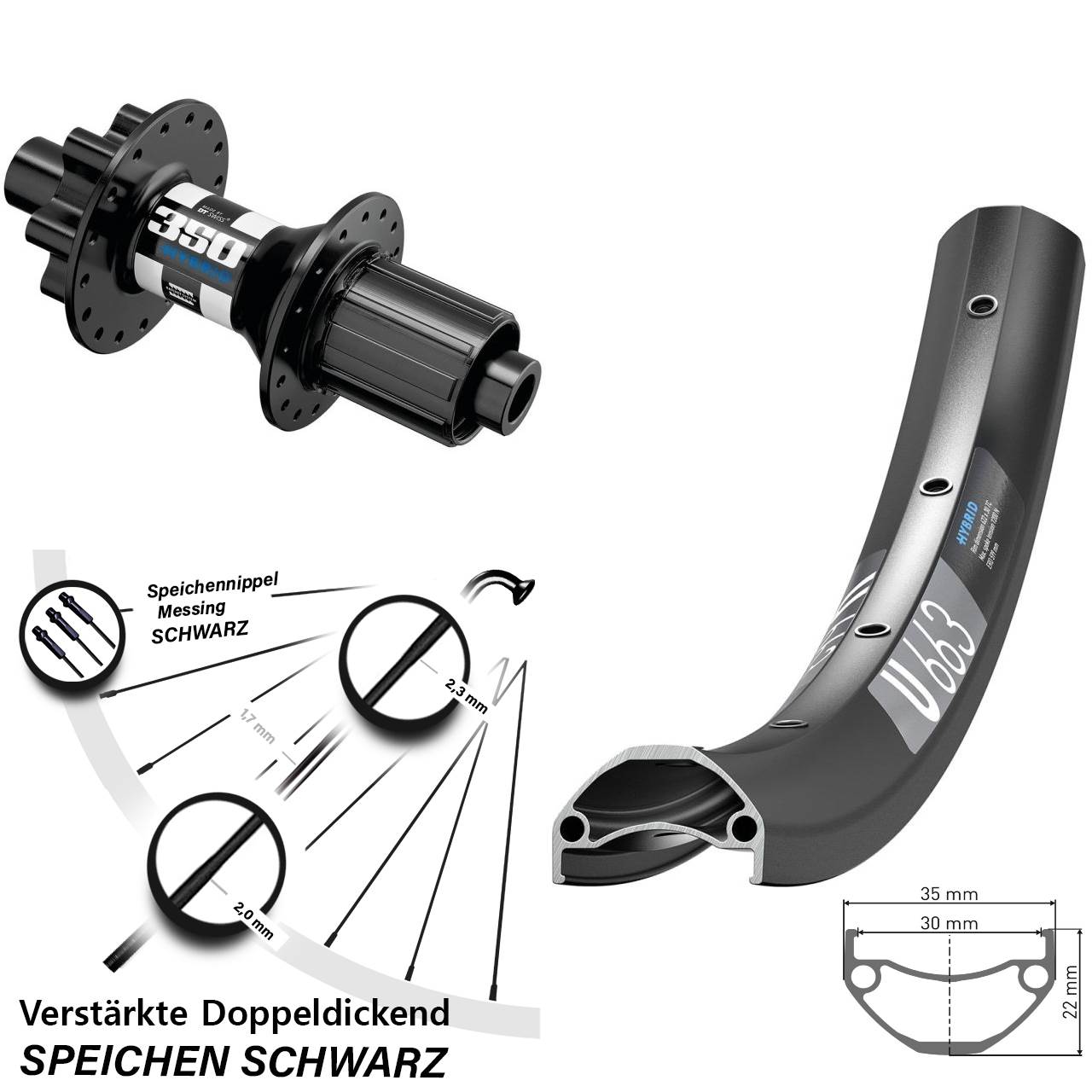 Hinterrad 6-Loch Disc 12x148 20 Zoll DT Swiss U 663-350 Hybrid 8-11 fach
