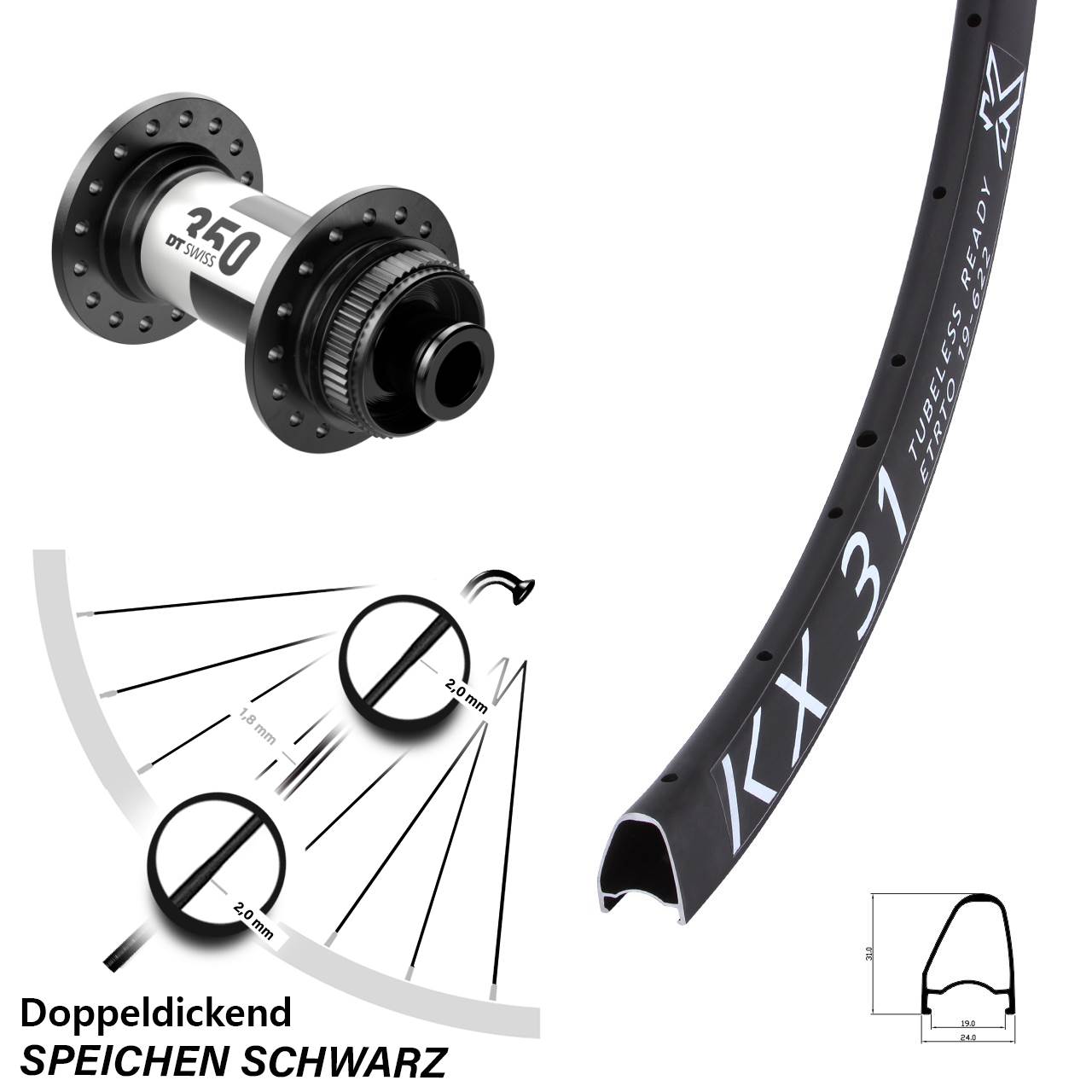 Laufrad 28 Zoll KX 31 OS Disc DT Swiss 350 12x100 Centerlock