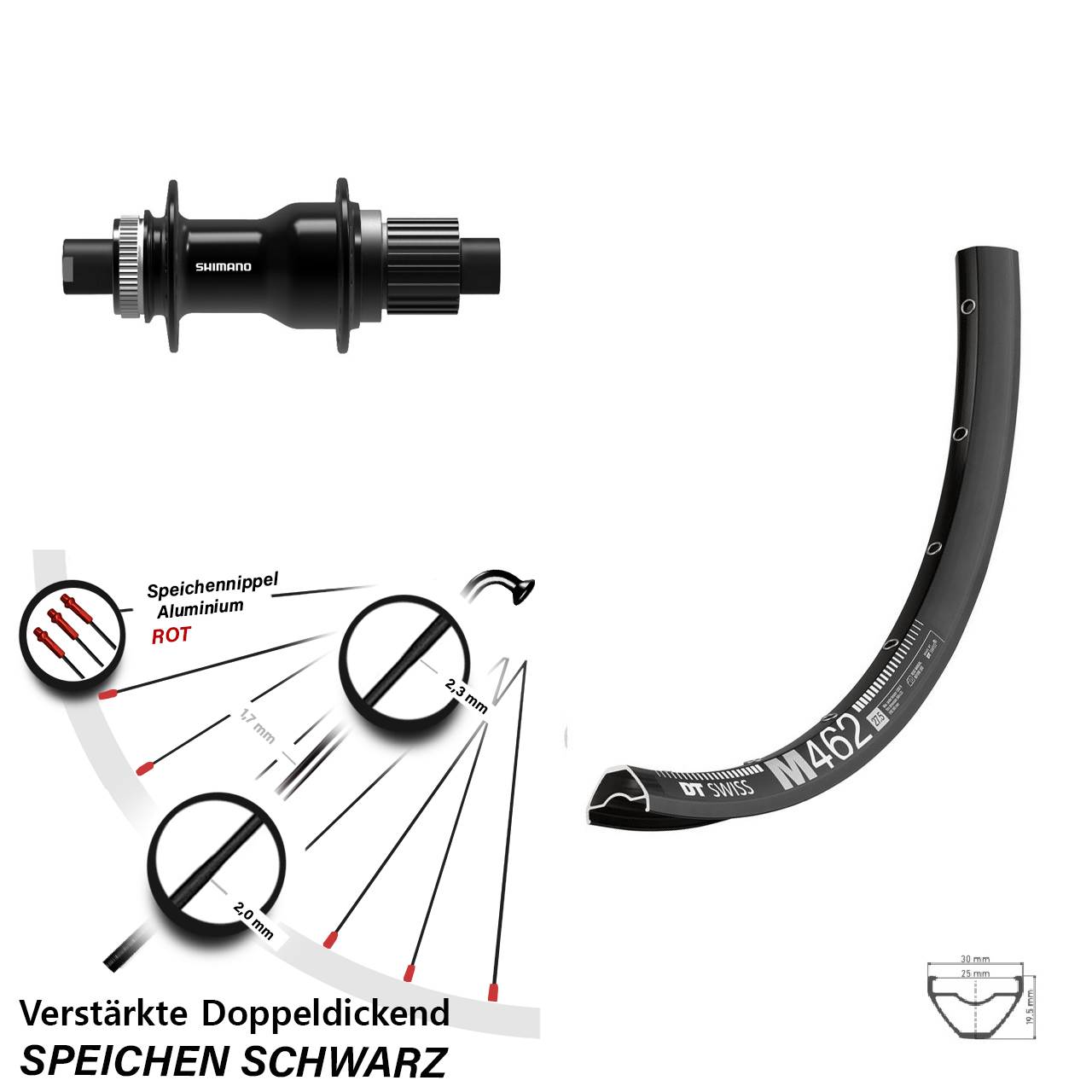 29 Zoll Laufrad 12x148 DT Swiss M 462 Shimano FH-TC500-B Boost Micro Spline