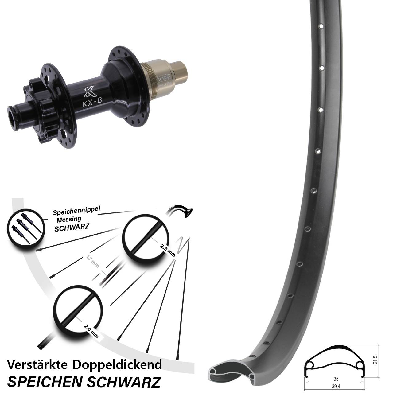 27,5 Zoll Ambrosio E35 KX-B Disc Hinterrad 12x148 SRAM XD