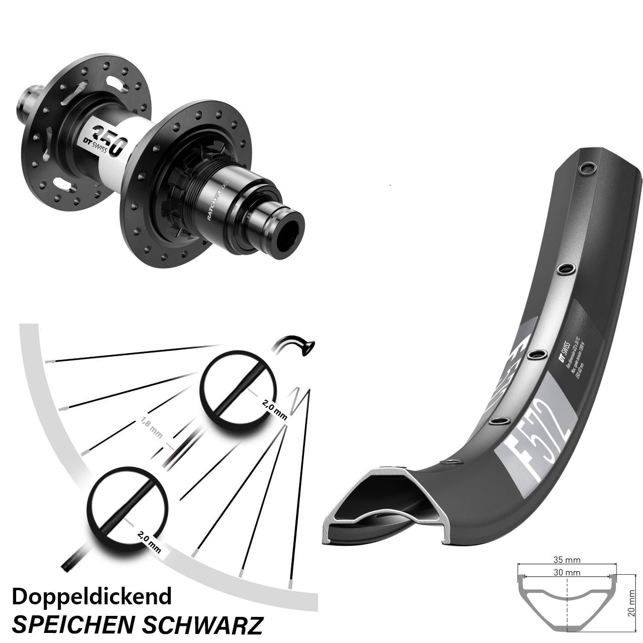 Hinterrad Centerlock 29 Zoll DT Swiss F572-350 DEG72 XD 11-12 fach 12x148