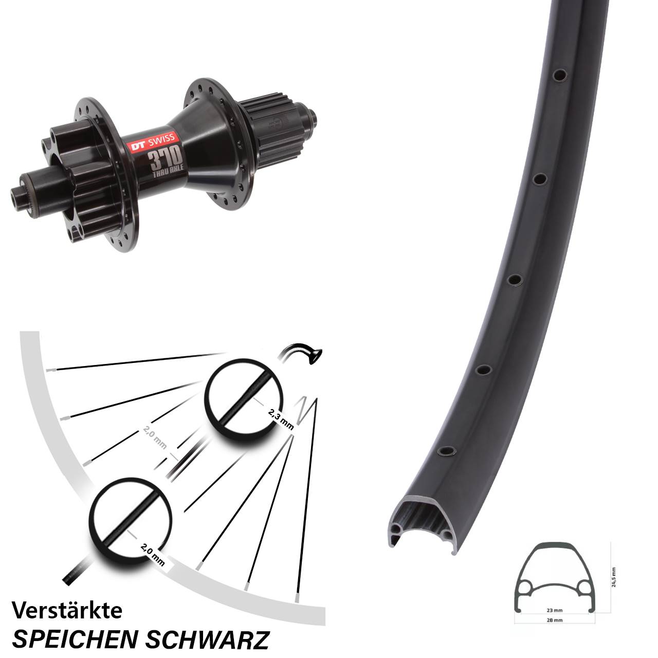 29 Zoll Ambrosio Sport DT Swiss 370 Hybrid Disc Hinterrad QR Micro Spline