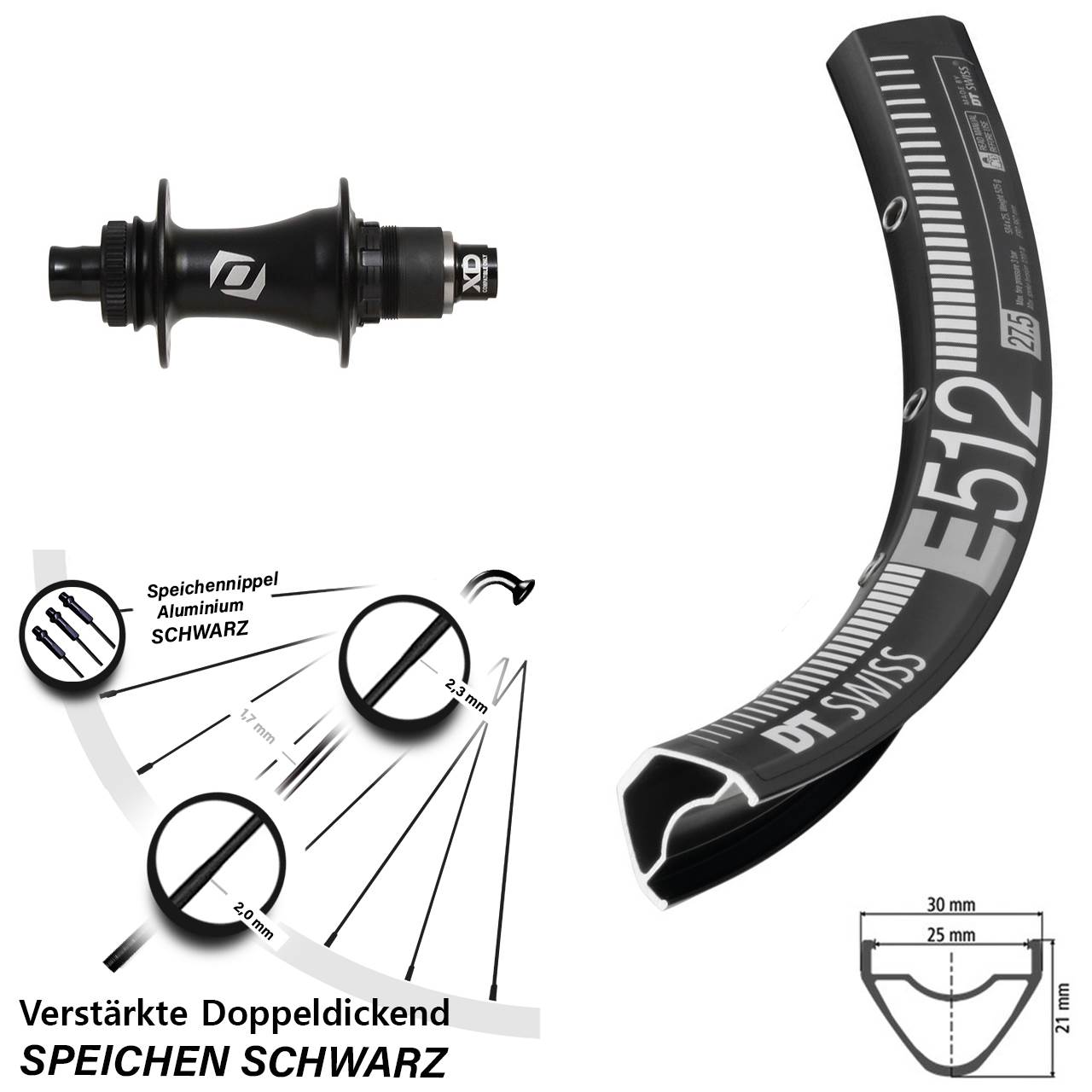 DT Swiss E512 Syncros Boost SRAM XD 650B Centerlock Hinterrad 12x148