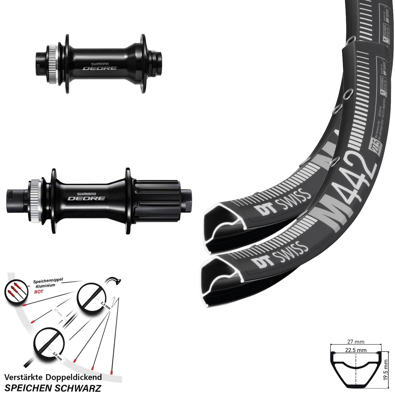 Laufradsatz Centerlock 28-29 Zoll DT Swiss M442 Shimano Deore 8-11 fach HG 15x110 12x148