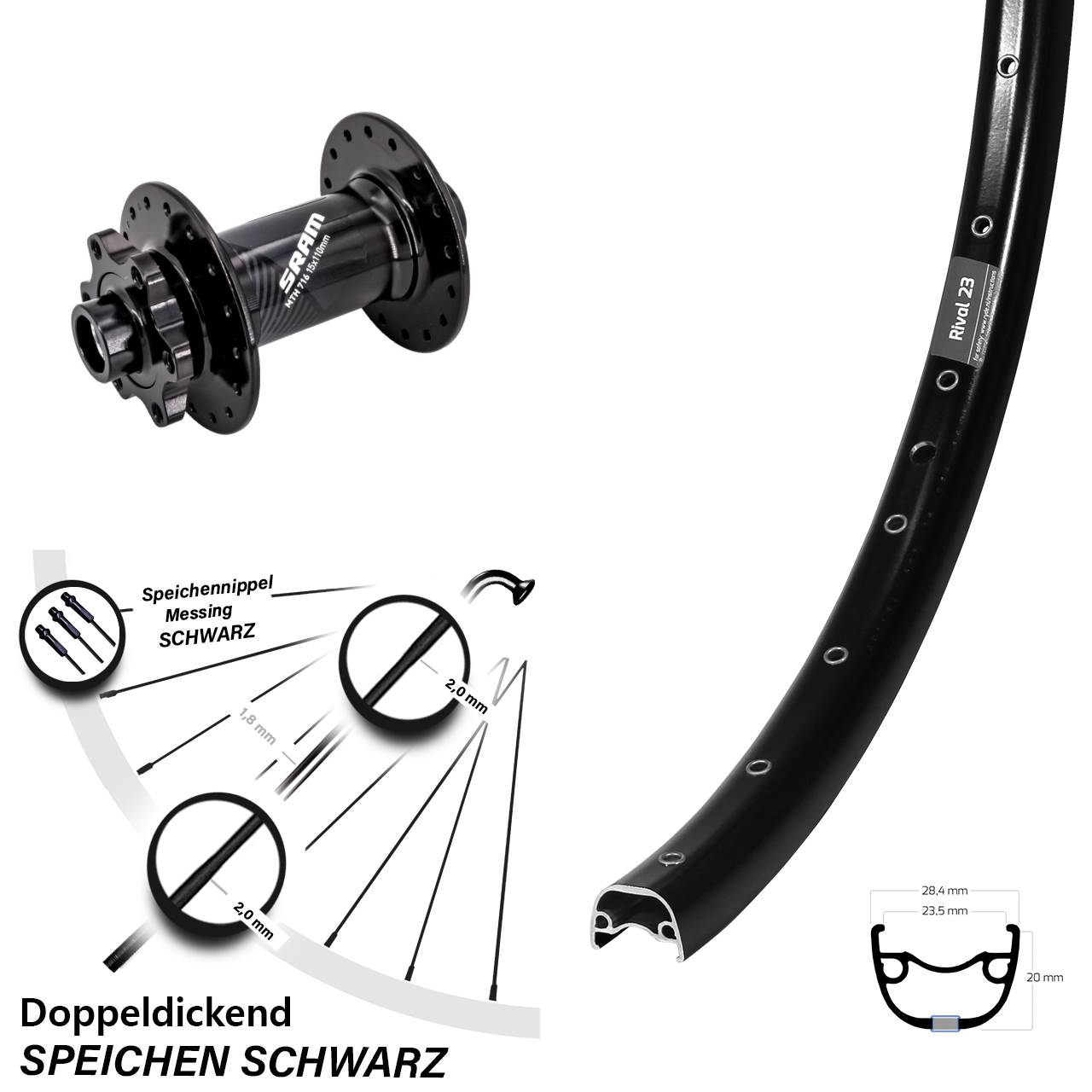 Boost 6-Loch Vorderrad 15x110 27,5 Zoll Ryde Rival 23 Sram 716