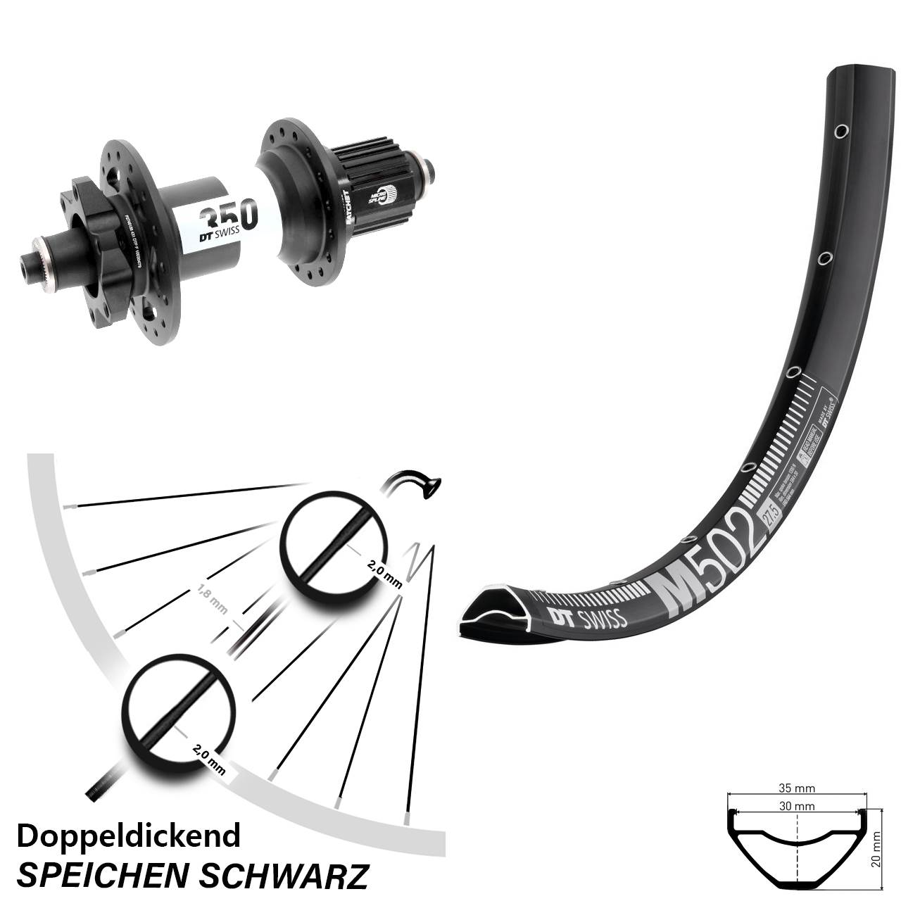 Disc Hinterrad 29 Zoll DT Swiss M502 350 Shimano Micro Spline QR Boost