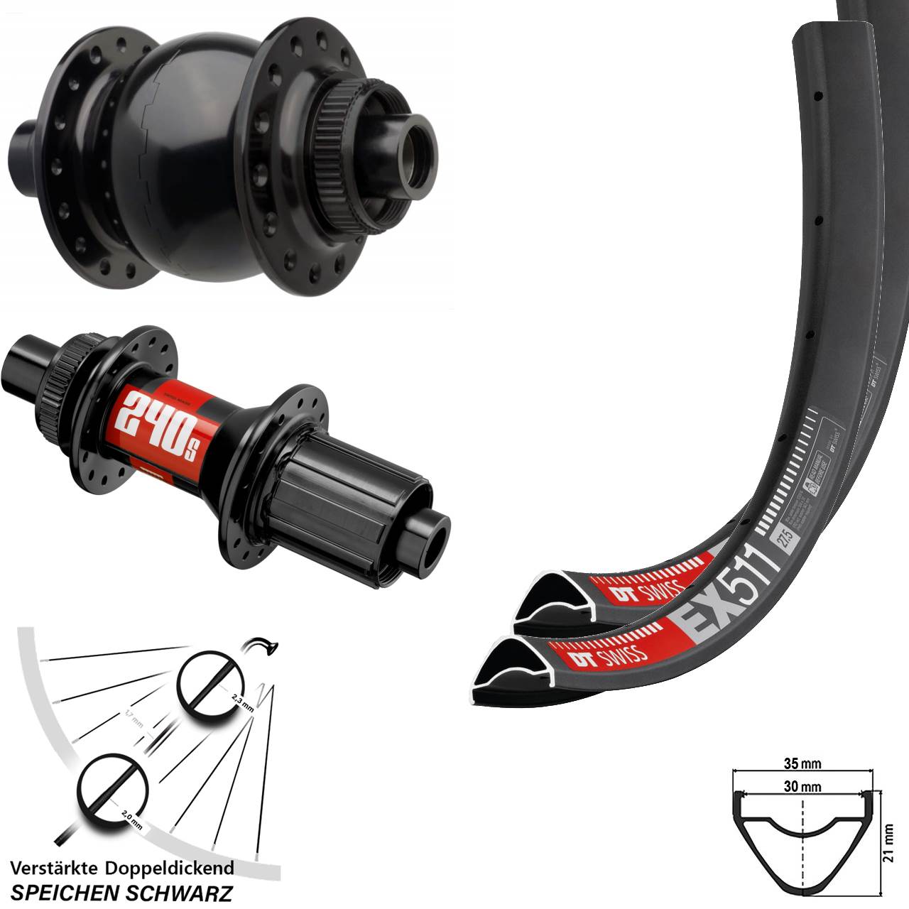 DT Swiss EX511 240s SON 28 27,5 Zoll Disc Laufradsatz Boost 8-11 fach