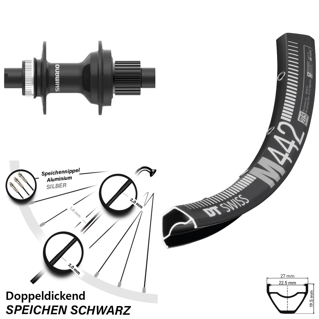 Centerlock Hinterrad 12x142 28-29 Zoll DT Swiss M442 Shimano FH-MT410 Micro Spline