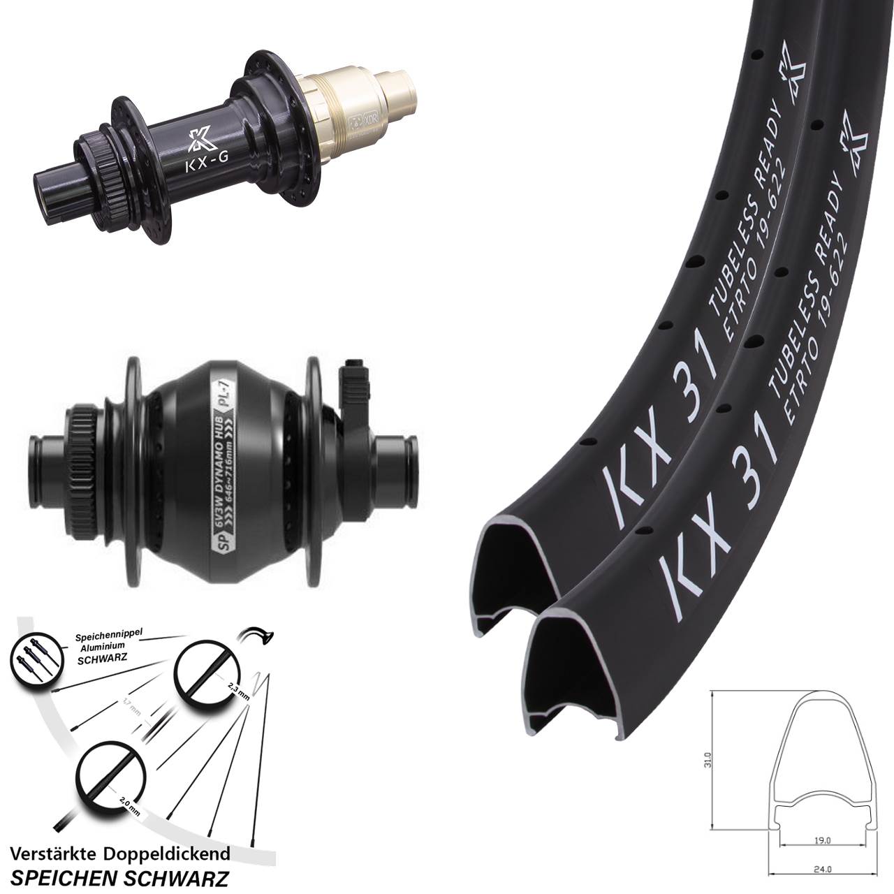 Laufradsatz Centerlock 28 Zoll KX-G 31 Shutter Precision PL-7 SRAM XDR 12x100/142