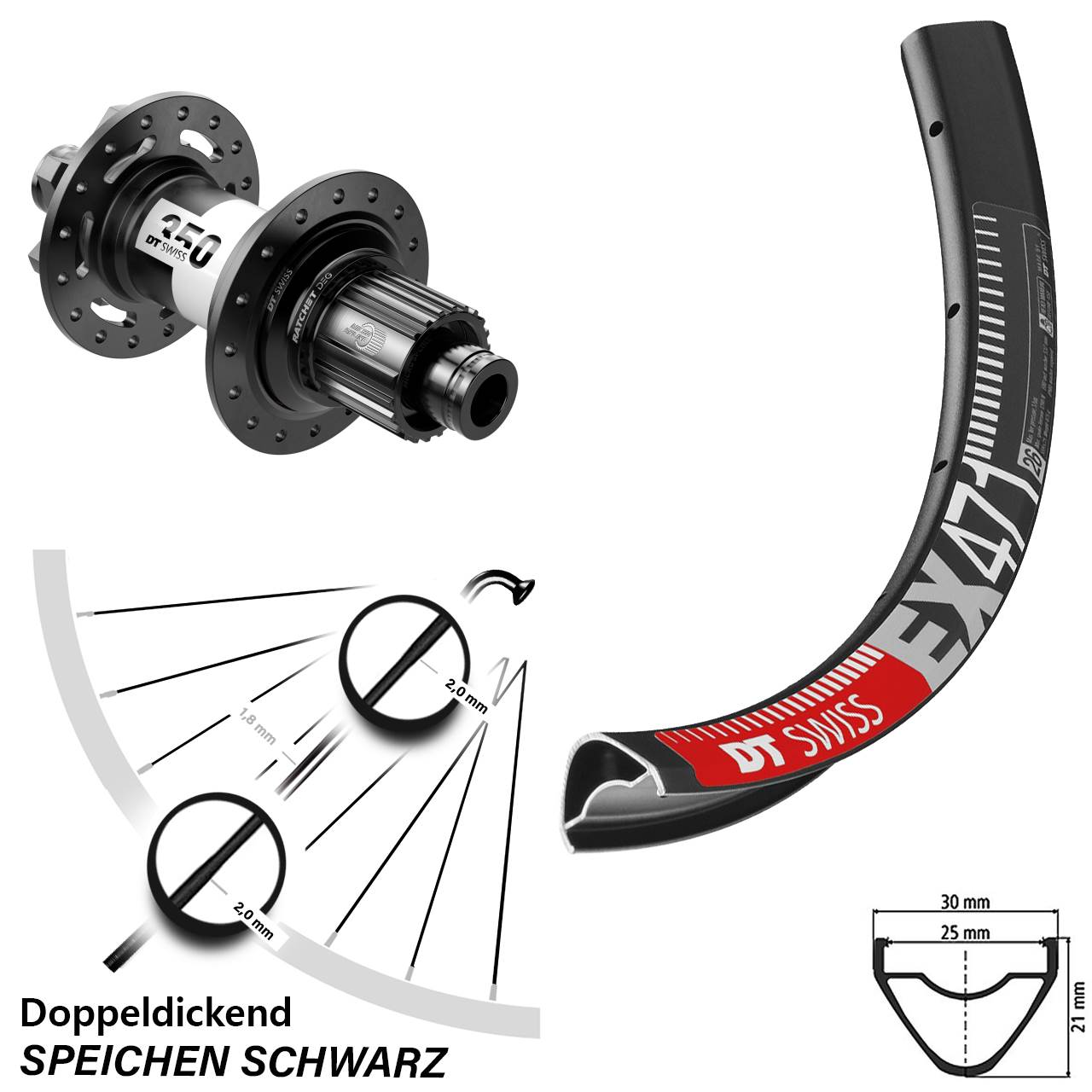 DT Swiss EX471-350 DEG72 650B 6-Loch Hinterrad 12x148 Micro Spline