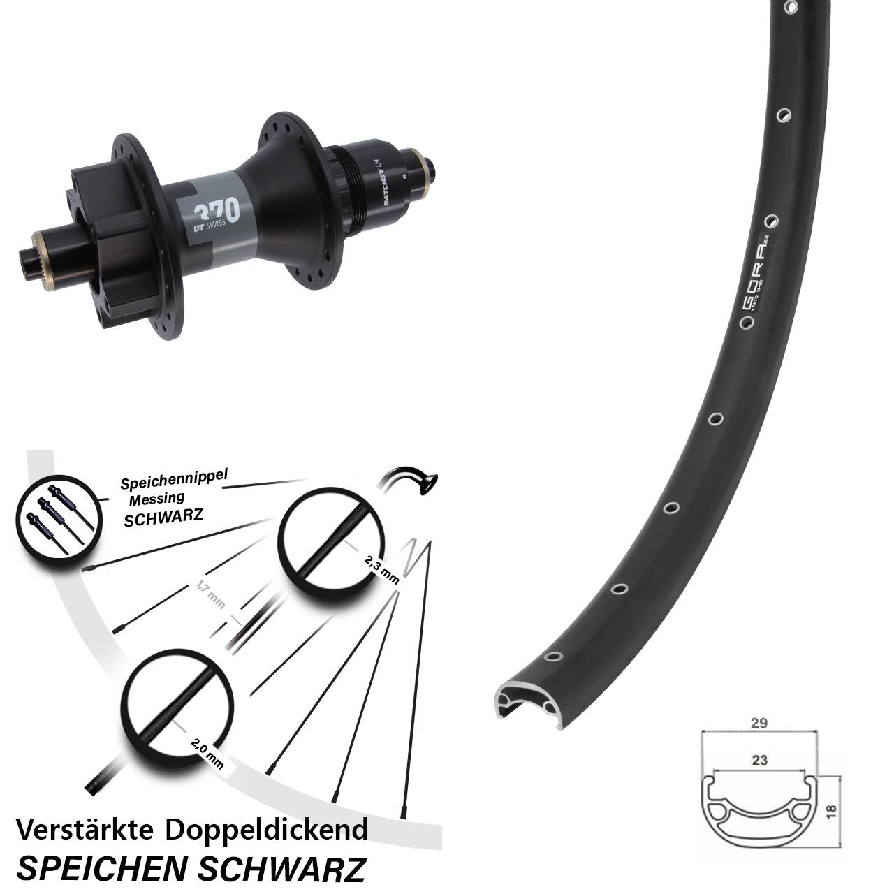 Gora 23 DT Swiss 370 28 Zoll Disc Hinterrad QR Boost SRAM XD