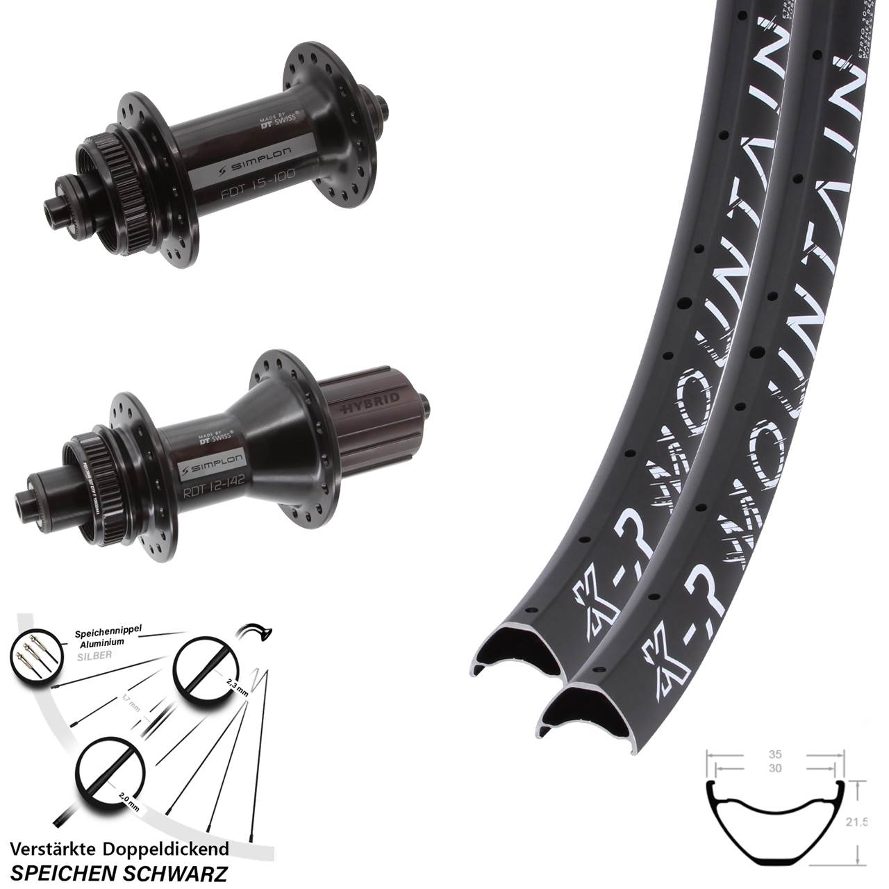 29 Zoll KX-R Mountain DT Swiss 370 Hybrid Disc Laufradsatz für Schnellspanner 8-11 fach