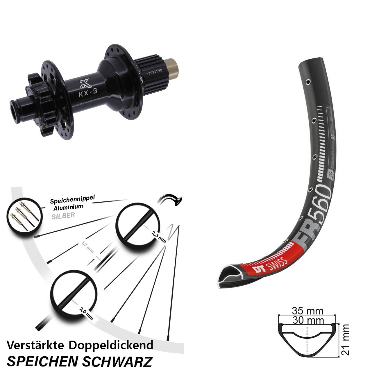 DT Swiss FR560 KX-B 26 Zoll Disc Laufrad 12x148 Boost Shimano Micro Spline