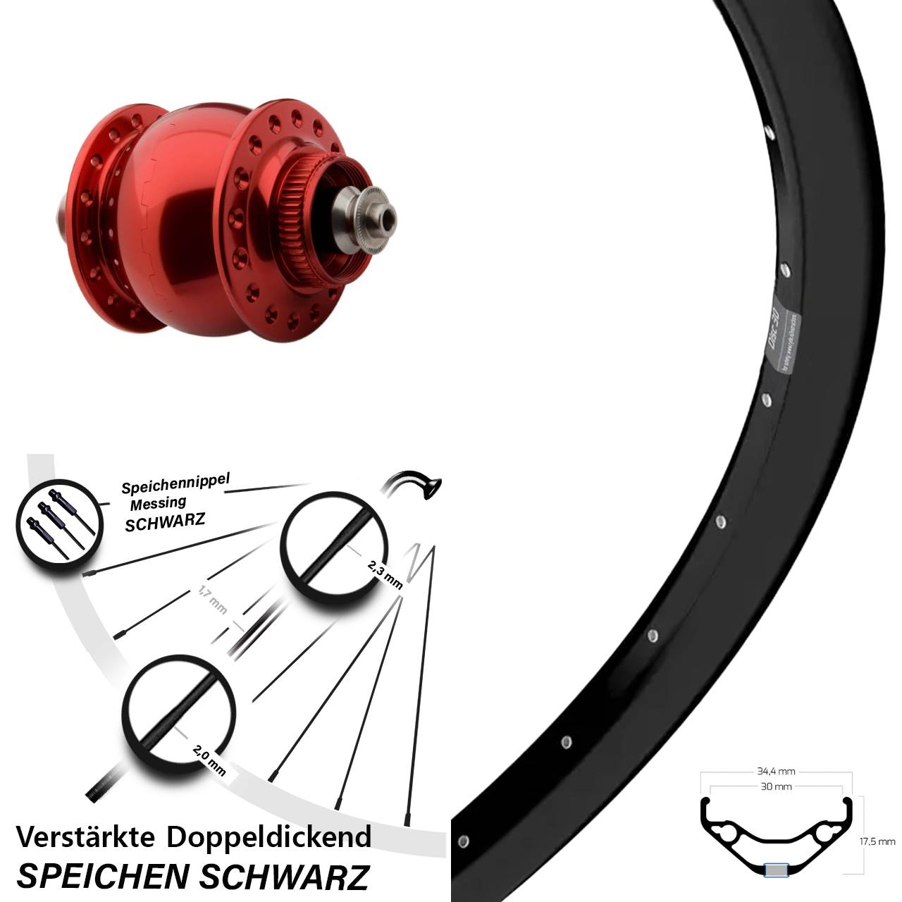 SONdelux rot Ryde Disc 30 29 Zoll Nabendynamovorderrad Centerlock für Schnellspanner