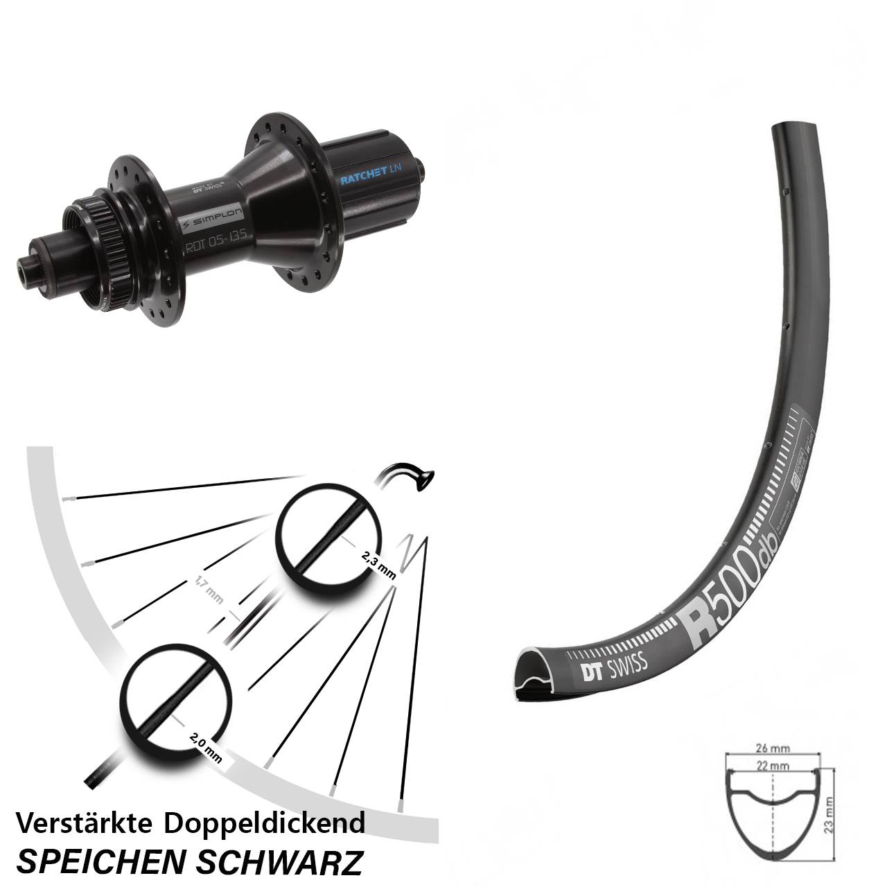 DT Swiss R500-370 LN Hybrid 28-29 Zoll Centerlock Hinterrad QR 8-11 fach