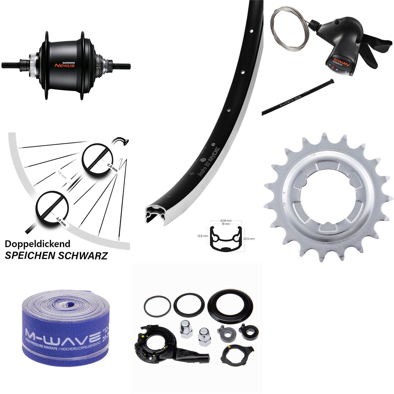 Ryde Andra 30 Hinterrad 28 Zoll Shimano C3001 Nexus 7 Gang