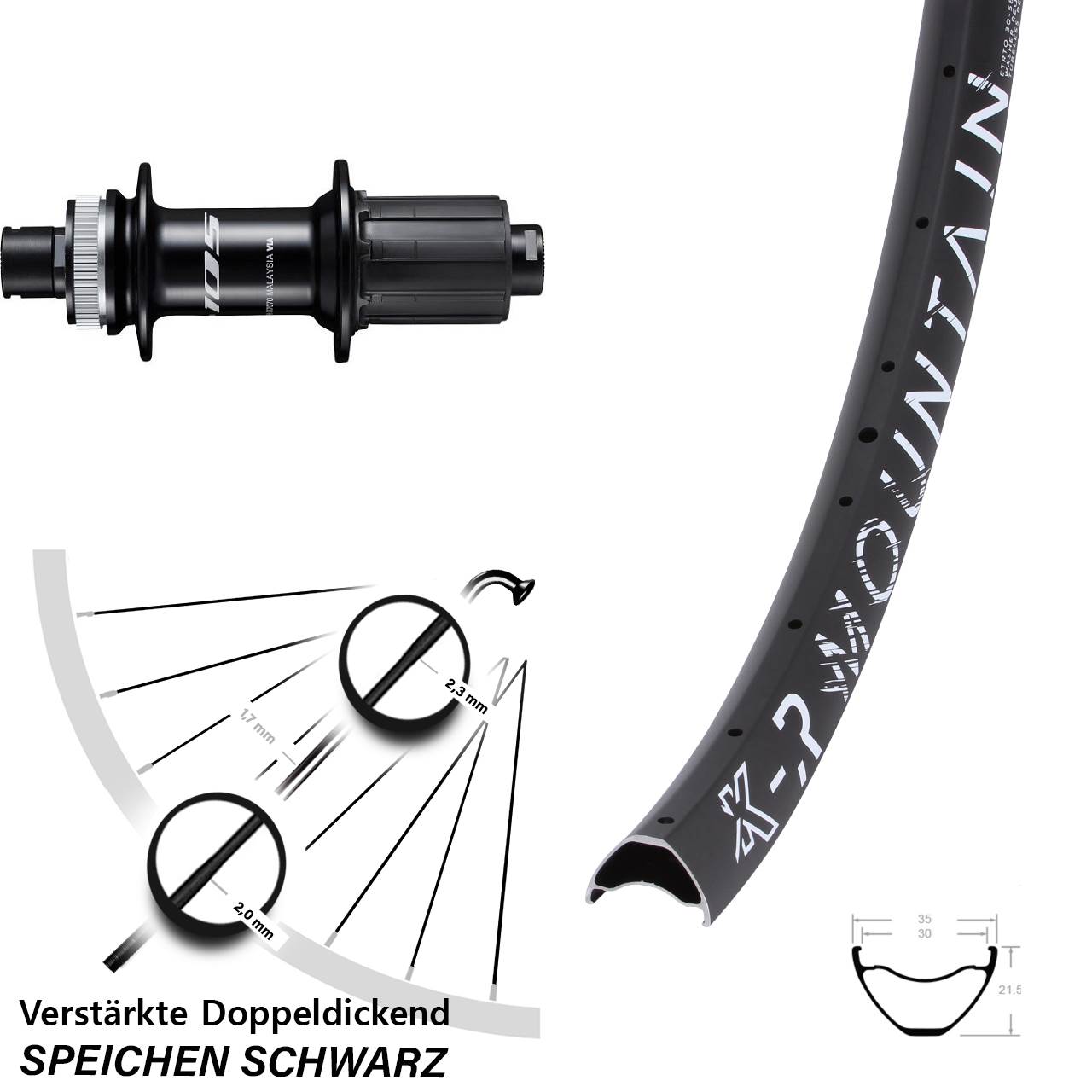 29 Zoll KX-R Mountain Shimano 105 FH-R7070 Centerlock Hinterrad 12x142 8-12 fach HG