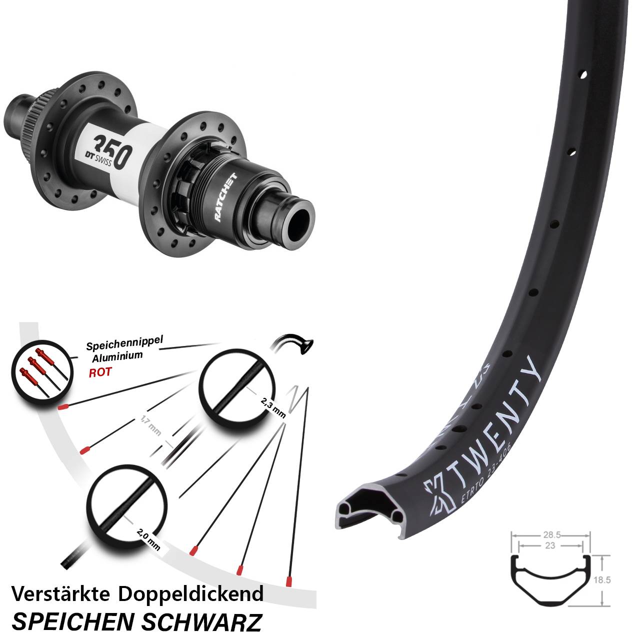 Hinterrad Centerlock 20 Zoll KX Twenty DT Swiss 350 SRAM XD 12x148