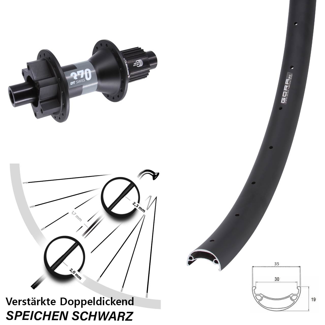 Hinterrad 6-Loch 12x148 26 Zoll Gora 30 DT Swiss 370 Shimano Micro Spline