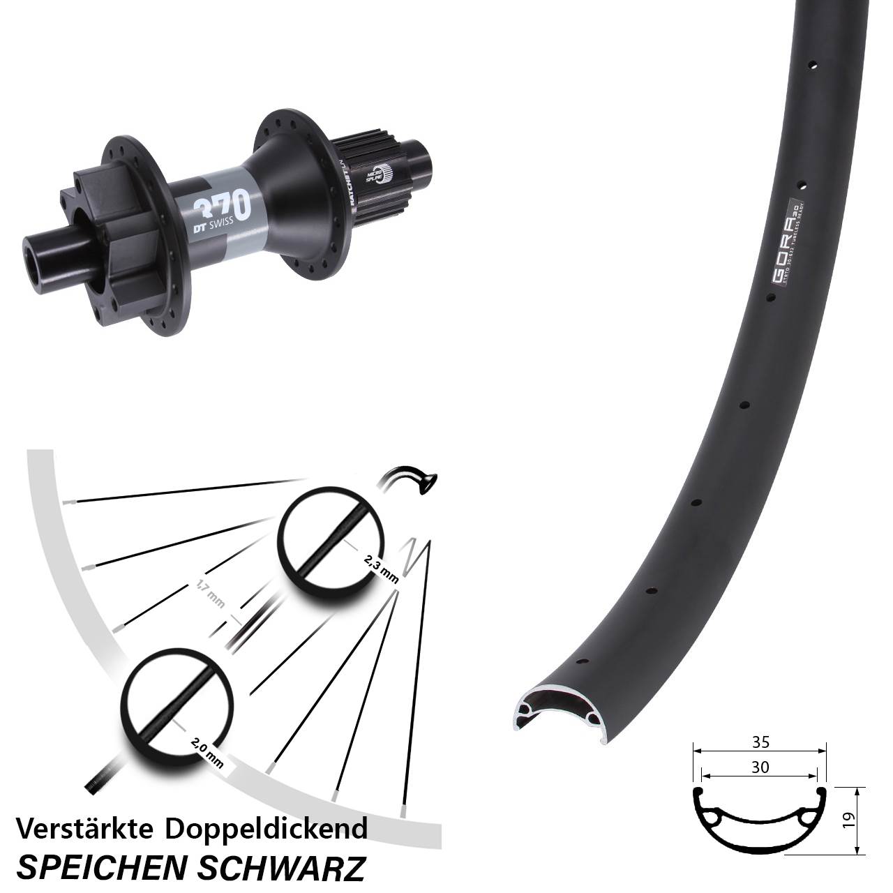 Hinterrad 6-Loch 12x148 26 Zoll Gora 30 DT Swiss 370 Shimano Micro Spline