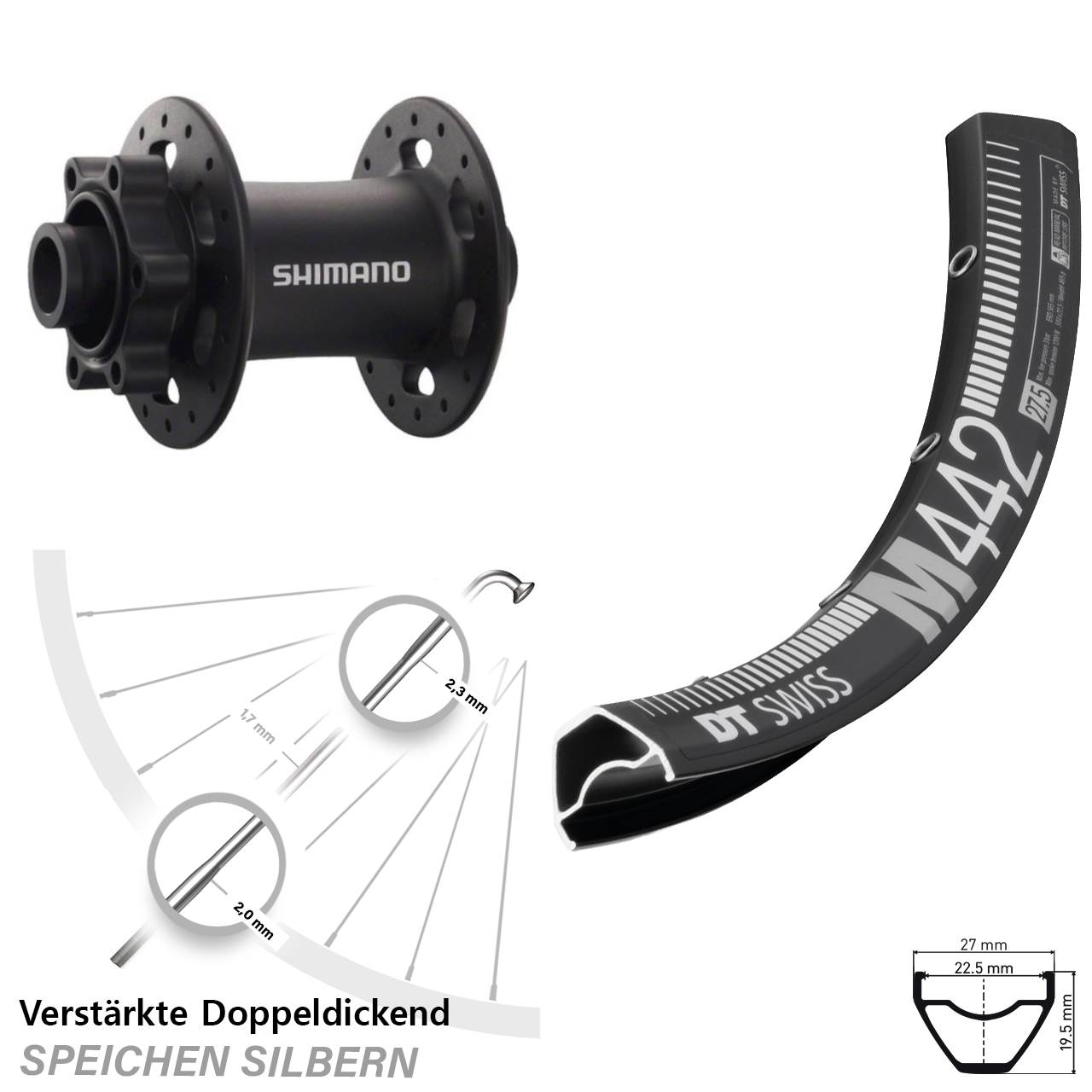 Vorderrad 6-Loch 28-29 Zoll DT Swiss M442 Shimano Deore XT 15x100