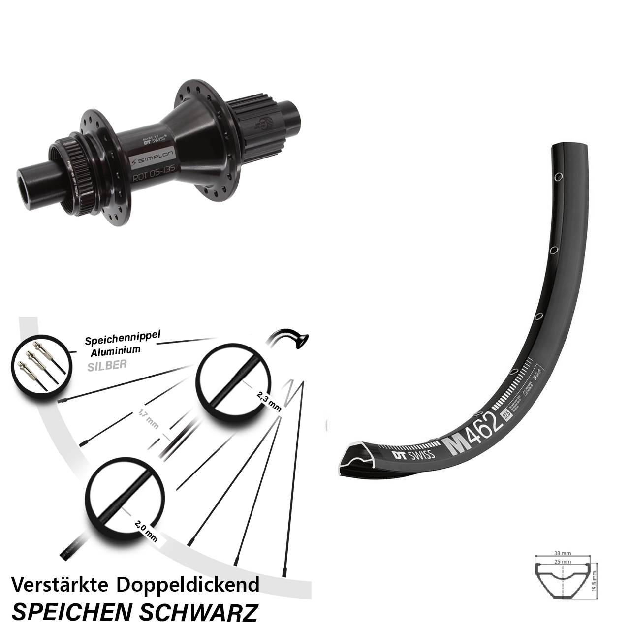 Hinterrad Centerlock 12x142 29 Zoll DT Swiss M462-370 Hybrid Micro Spline