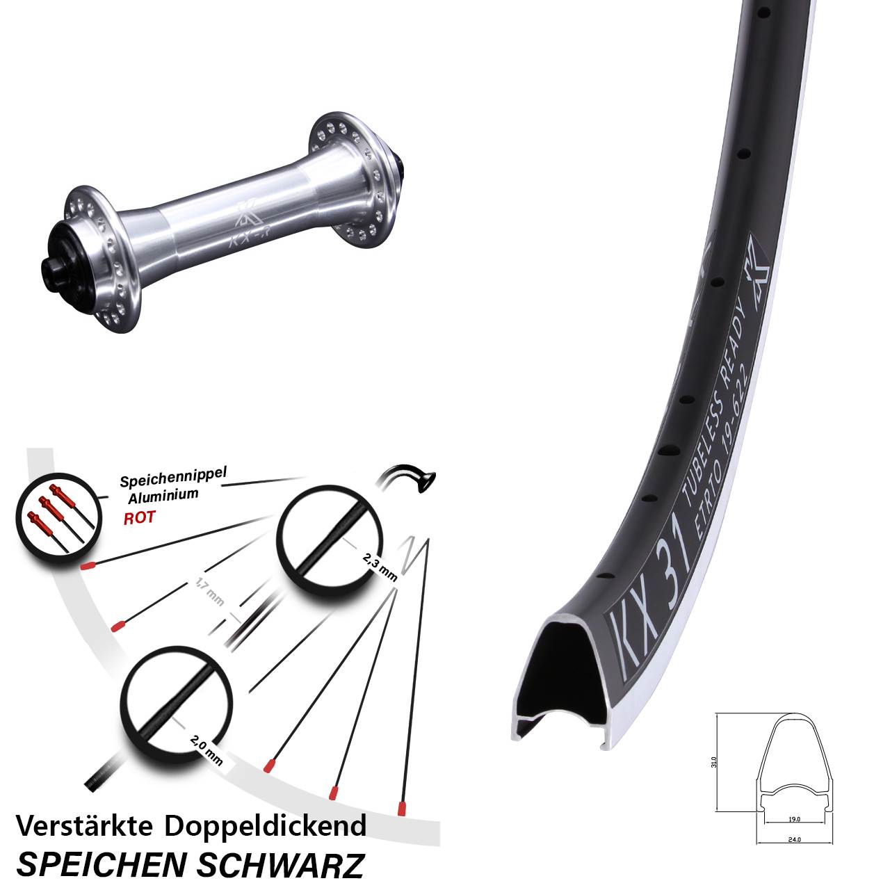 KX-R 31 28 Zoll Vorderrad QR