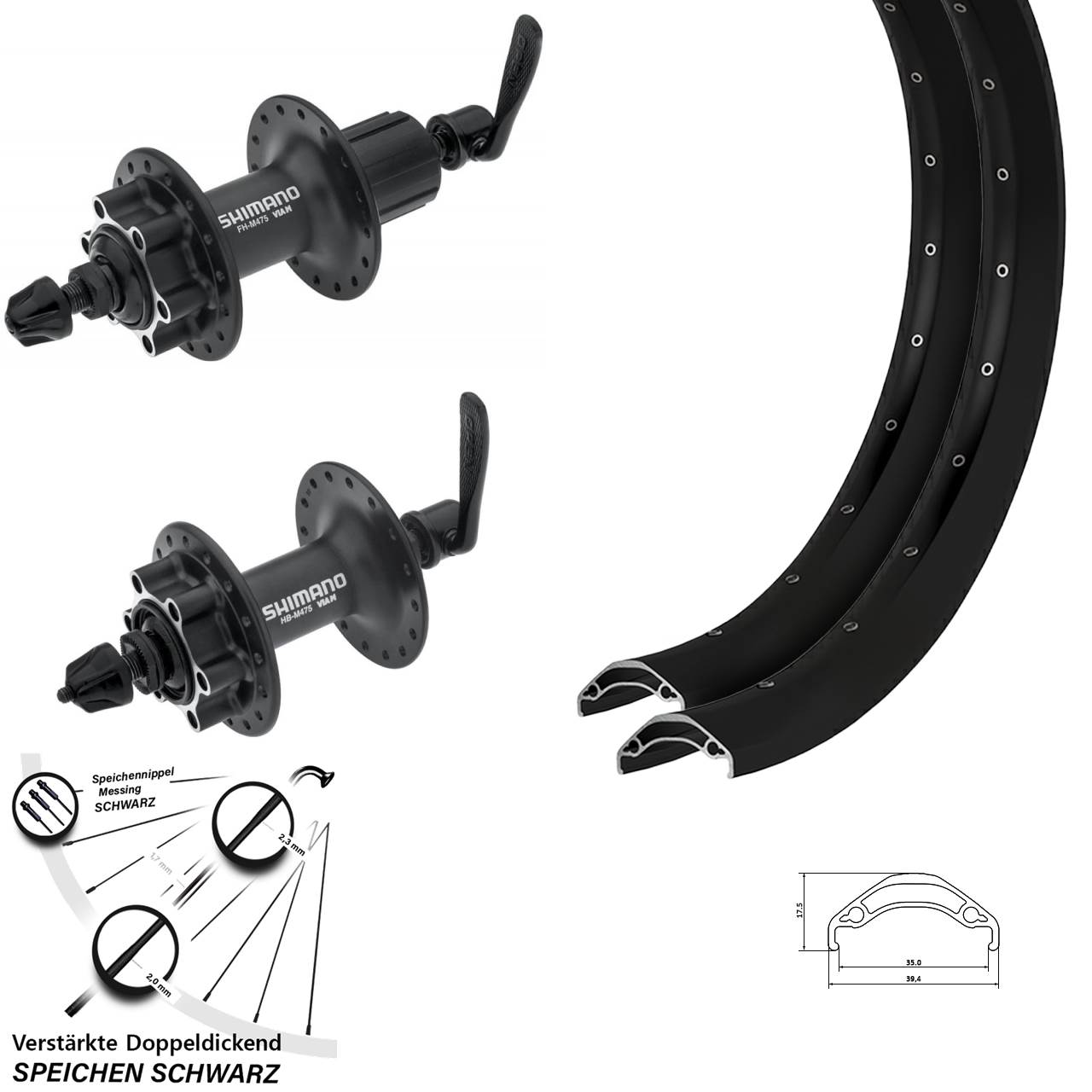 Ryde Disc 35 Shimano HB-M475 Shimano FH-M475 29 Zoll Laufradsatz 6-Loch QR 8-11 fach HG