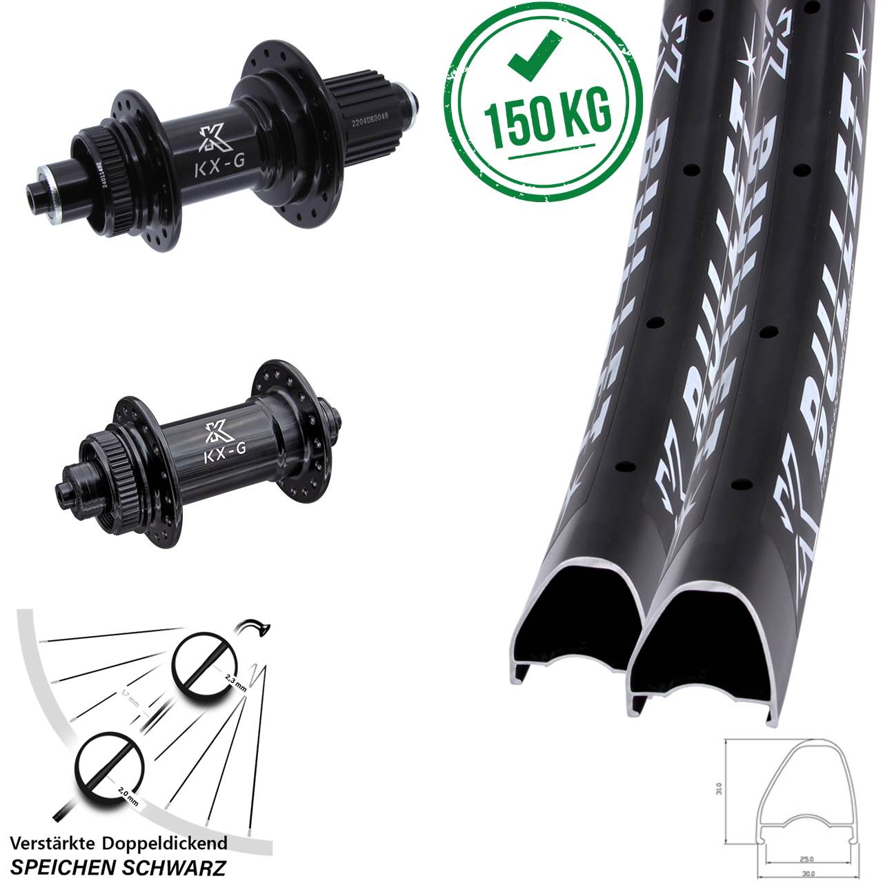 29 Zoll KX-GS Bullet OS verstärkt Laufradsatz Disc QR Shimano Micro Spline