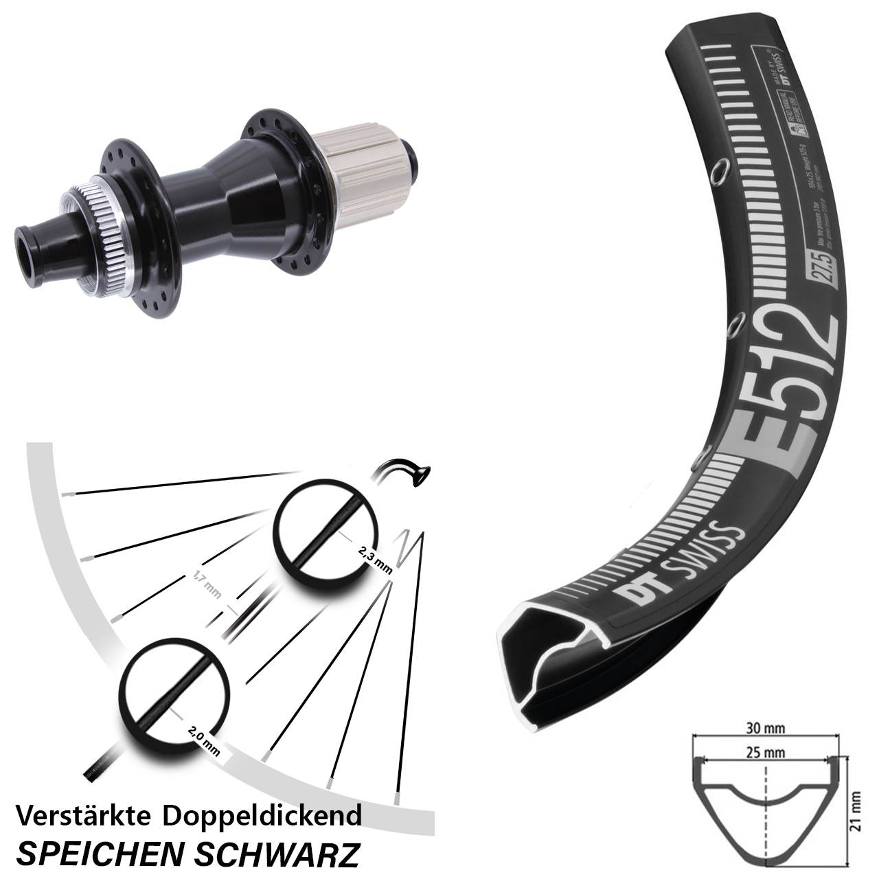 27,5 Zoll DT Swiss E512 Novatec CL-142 Disc Hinterrad 12x142 8-12 fach