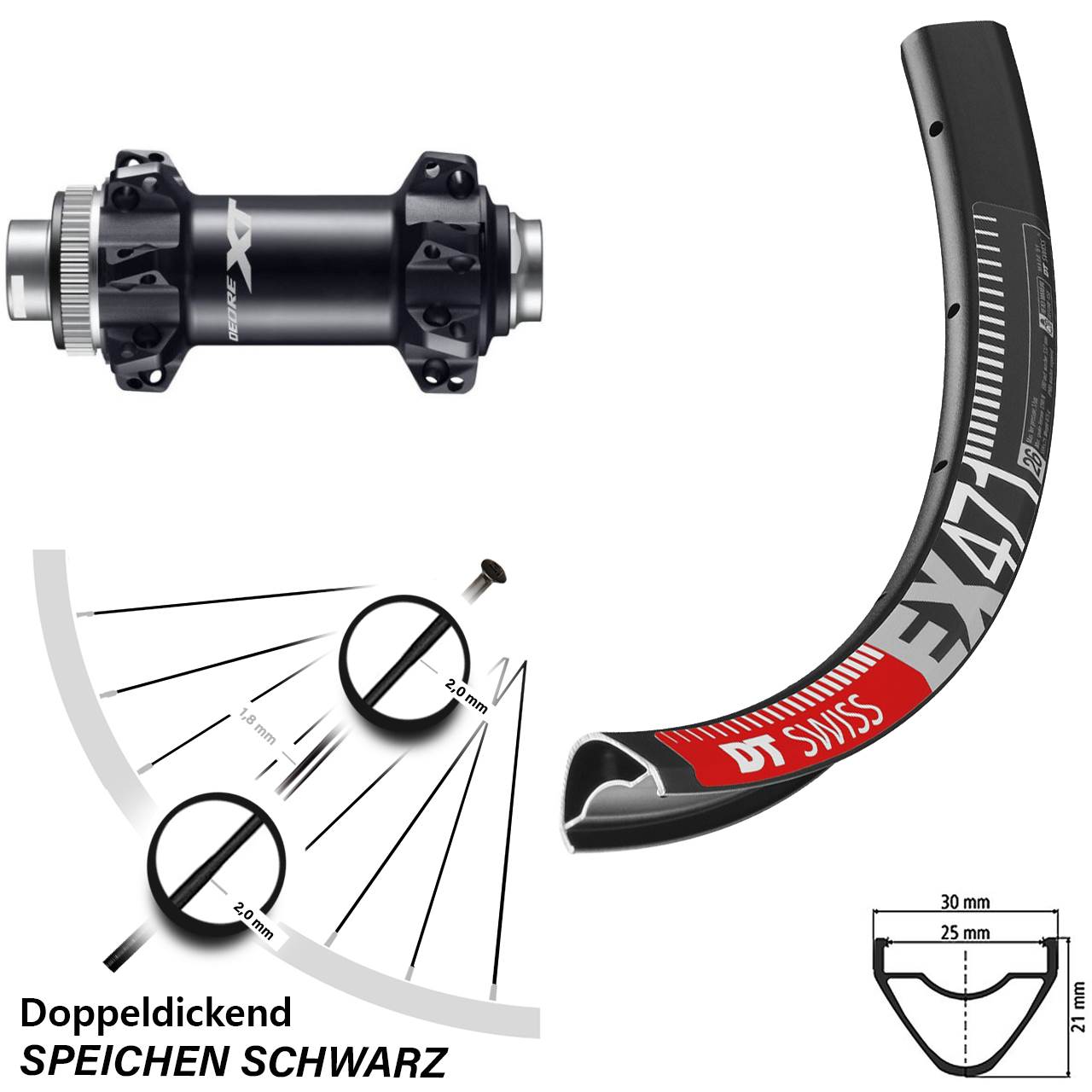 Shimano Deore XT HB-M8110 Boost Straightpull DT Swiss EX471 Vorderrad 27,5 Zoll