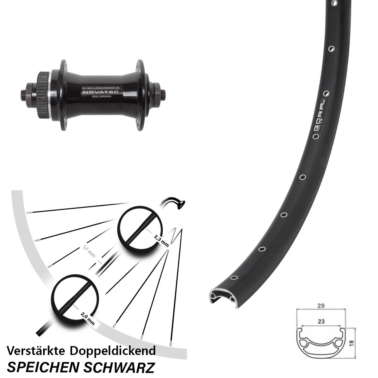 Gora 23 Novatec D471 26 Zoll Vorderrad Centerlock QR