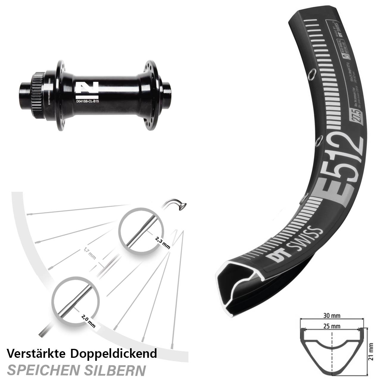 29 Zoll DT Swiss E512 Novatec D041SB Vorderrad Centerlock 15x110 Boost