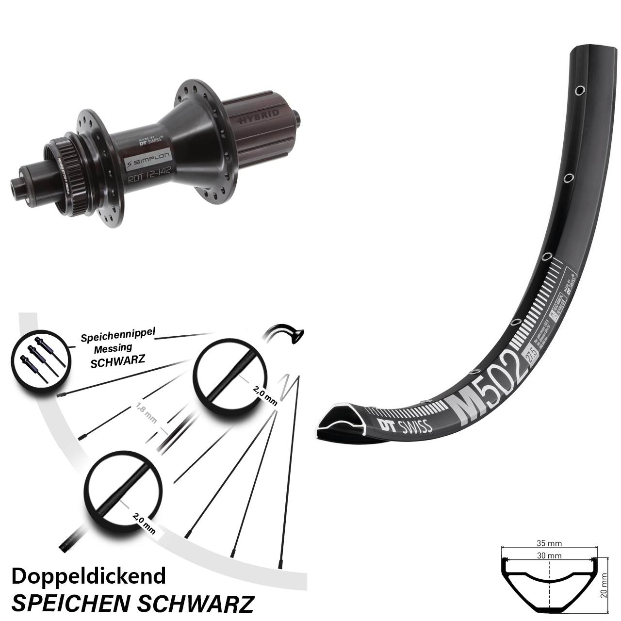 29 Zoll Hinterrad DT Swiss M 502-370 Hybrid Centerlock 8-11 fach QR