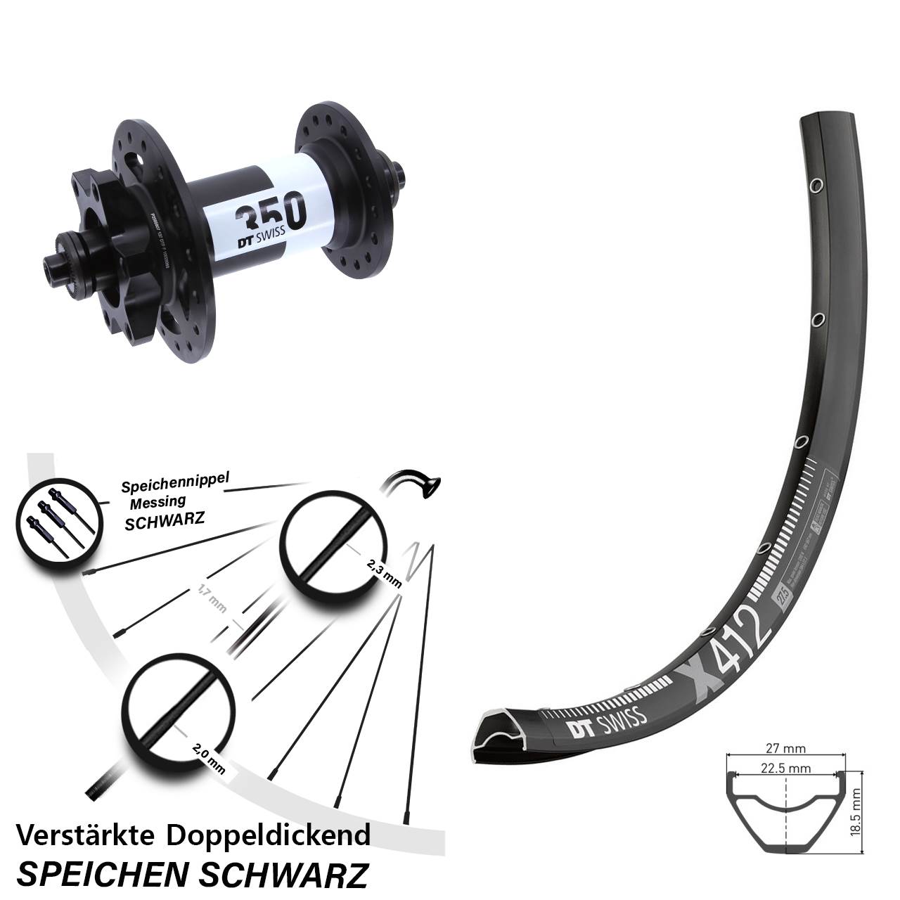 DT Swiss X412-350 6-Loch 29 Zoll Vorderrad für Schnellspanner
