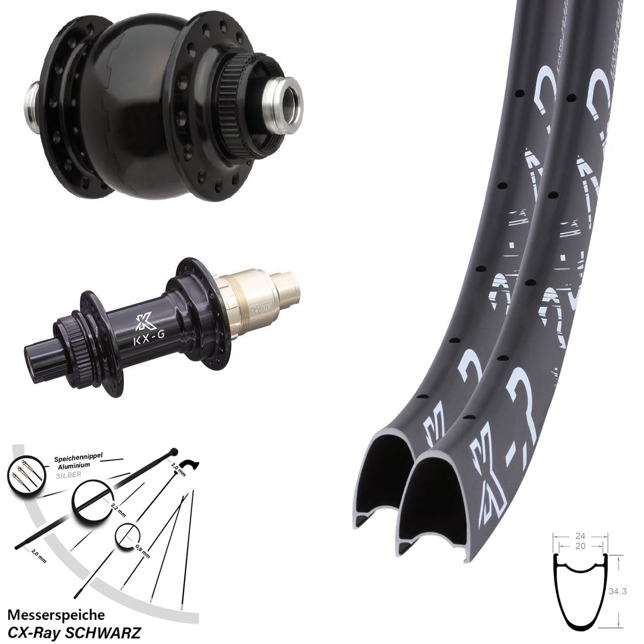 KX-G-R Road SON 28 28-29 Zoll Centerl. Laufradsatz 12x100/142 CX-Ray SRAM XDR