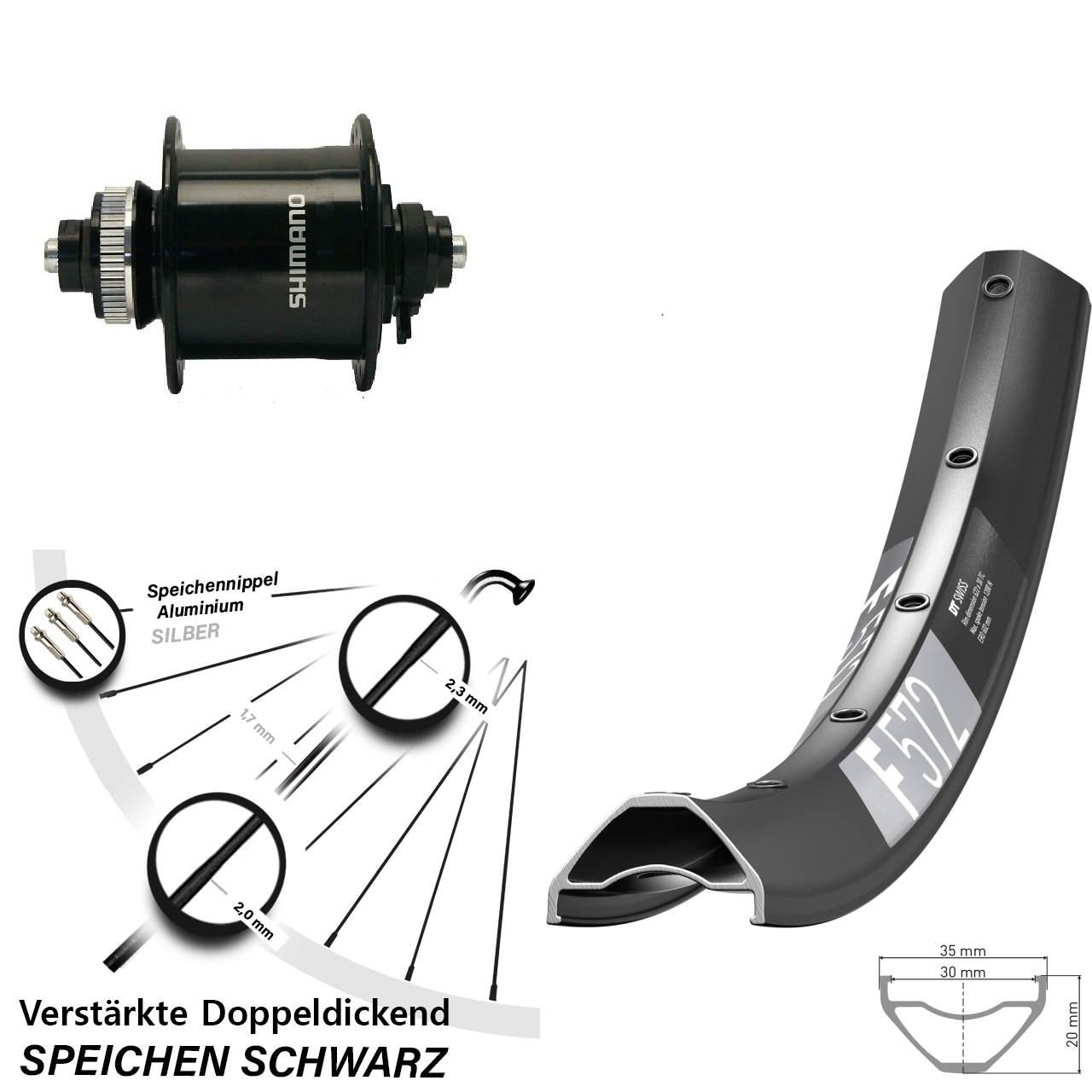 Disc Laufrad mit Nabendynamo QR 27,5 Zoll DT Swiss F572 Shimano DH-UR700