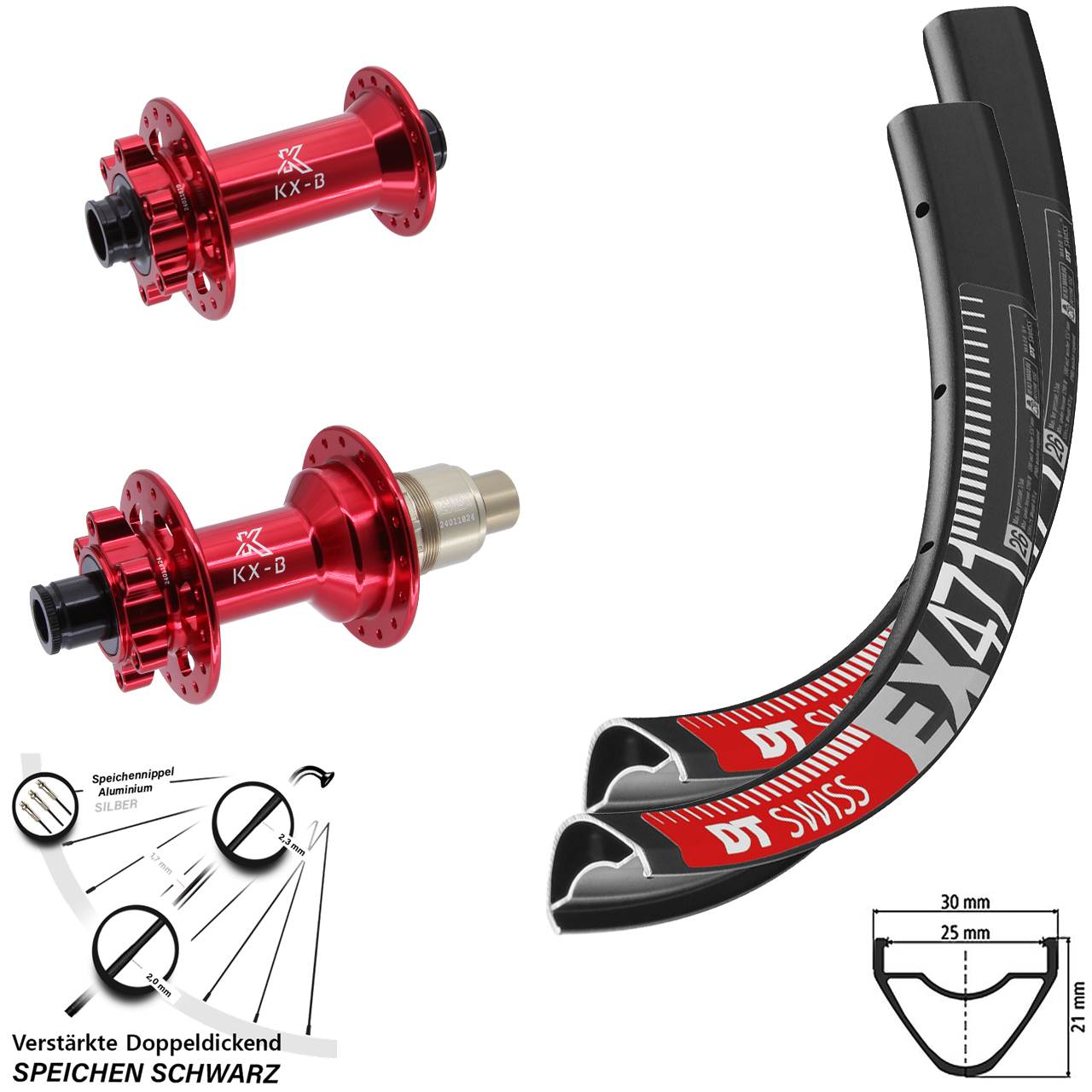 Disc Laufradsatz 15x110 12x148 29 Zoll DT Swiss EX471 KX-B rot SRAM XD