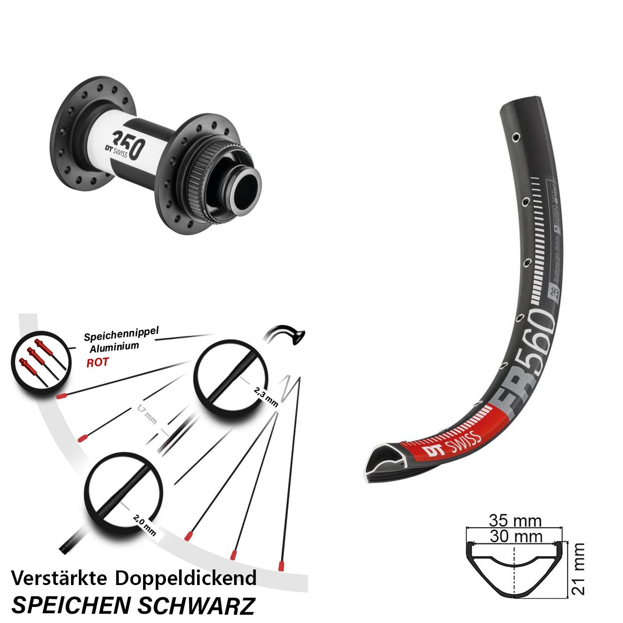 Centerlock Vorderrad 26 Zoll DT Swiss FR 560-350 15x100