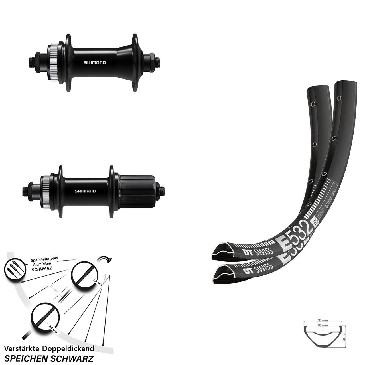 29 Zoll DT Swiss E532 Shimano FH-QC400 HB-QC400 Disc Laufradsatz QR 8-11 fach