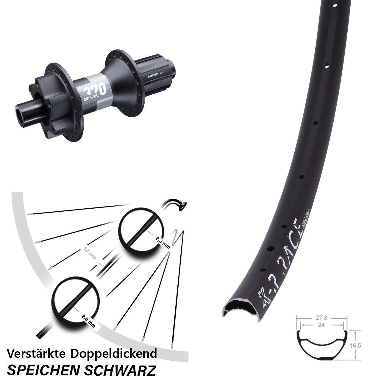 28 Zoll KX-R Race DT Swiss 370 Disc Laufrad 12x148 8-11 fach