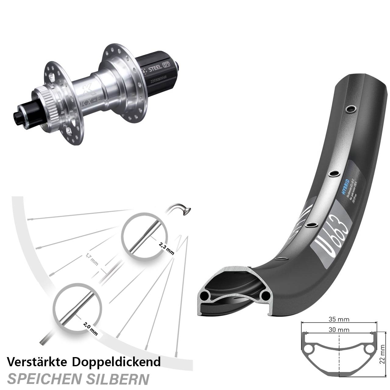 DT Swiss U 663 KX-E verstärkt 20 Zoll Hinterrad Centerlock QR 8-12 fach HG