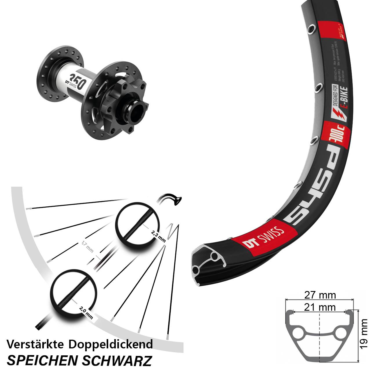 DT Swiss 545 350 28 Zoll Vorderrad 6-Loch 12x100