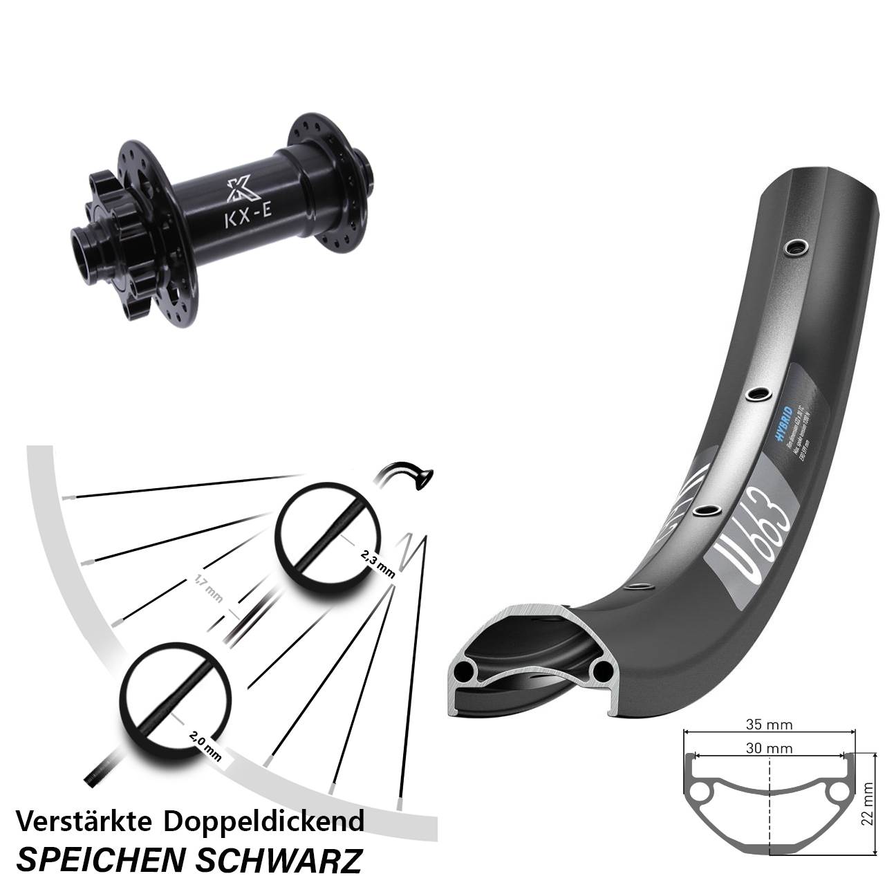 6-Loch Vorderrad 26 Zoll DT Swiss U 663 KX-E 4-fach gelagert 15x110 Boost