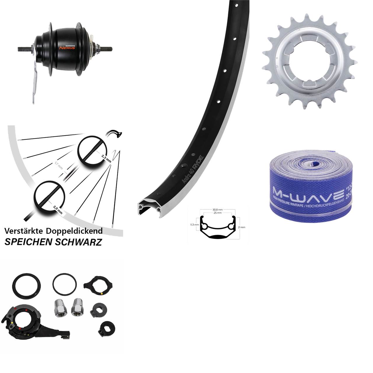 20 Zoll Hinterrad Ryde Andra 40 Shimano Nexus 8 Gang Rücktritt