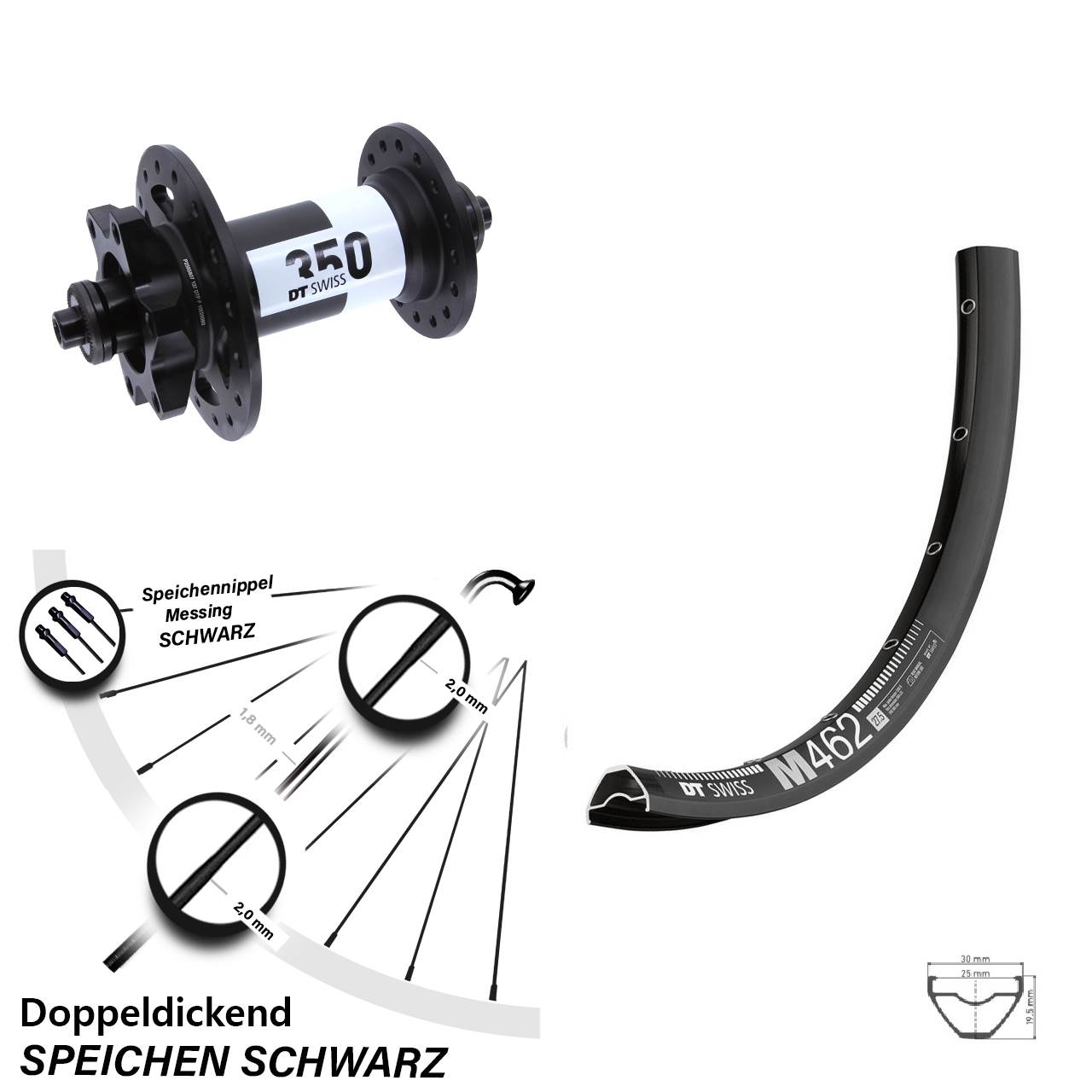 DT Swiss M 462-350 27,5 Zoll Vorderrad 6-Loch für Schnellspanner