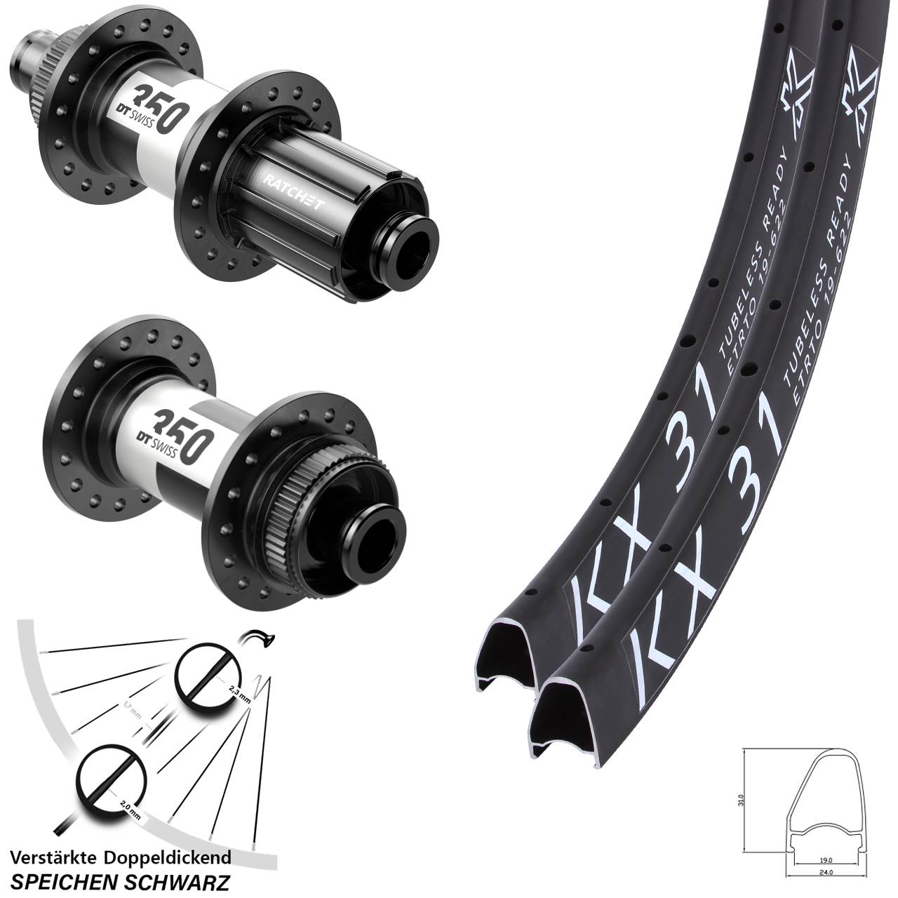 Centerlock Laufradsatz 12x100/142 28 Zoll KX31 OS DT Swiss 350 11-12 fach